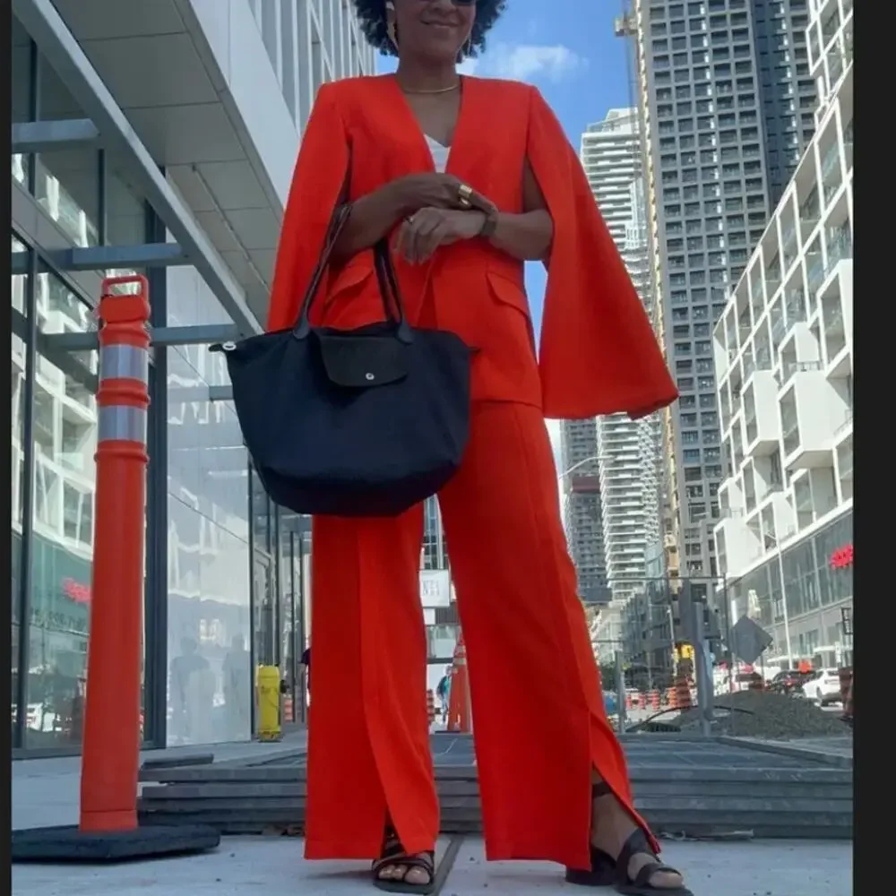 Rodebjer Orange Wide Leg Pant XS Trouser High Rise Split Hem Pleat Designer $345 - Picture 9 of 13